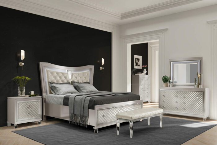 PARIS CHAMPAGNE KING BED GROUP WITH LED