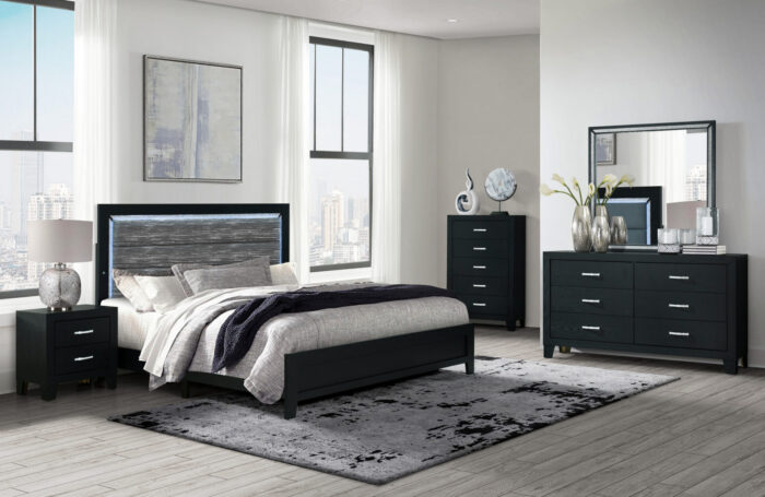 REID BLACK QUEEN BED GROUP WITH LED