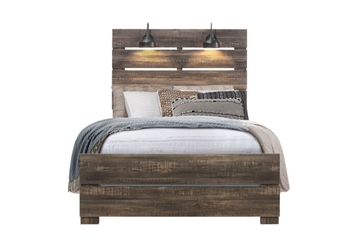 LINWOOD DARK OAK FULL BED WITH LAMPS