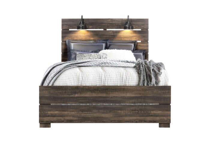 LINWOOD DARK OAK QUEEN BED WITH LAMPS