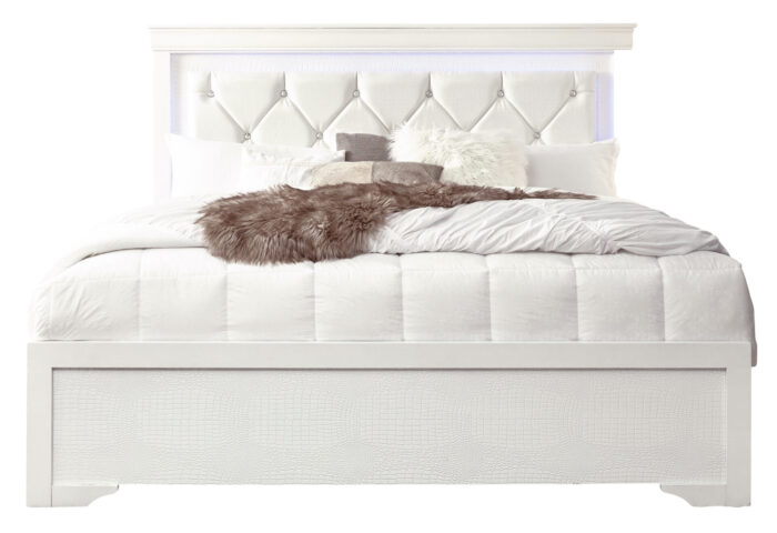POMPEI METALLIIC WHITE KING BED WITH LED